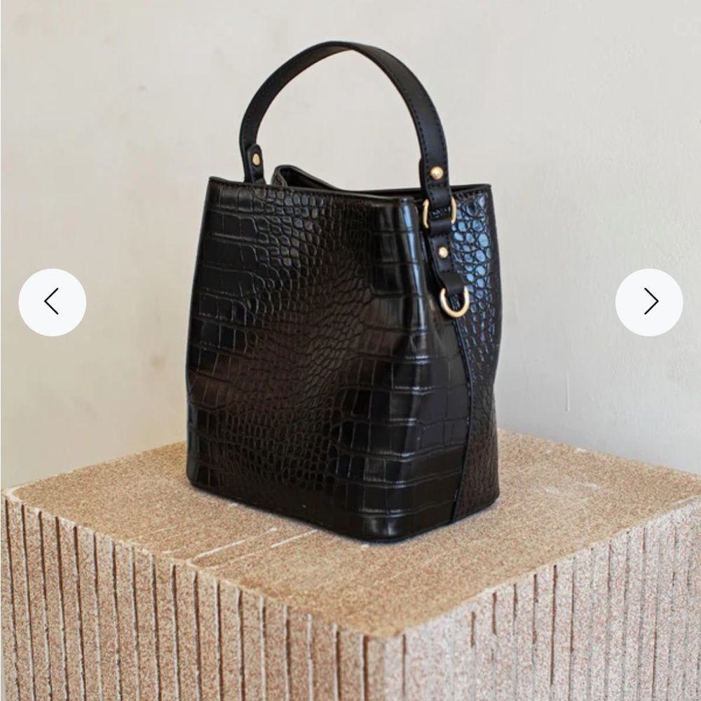 Black crocodile bucket purse